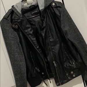 S - leather/cloth jacket - New Look
